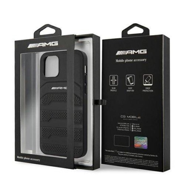 AMG aitoa nahkaa kohokuvioitu linjakotelo iPhone 12 Mini - musta Black