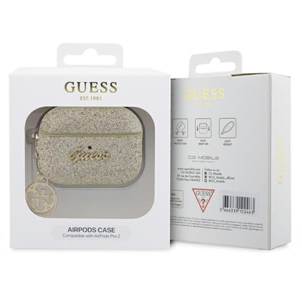 Guess Airpods Pro 2 Skal Glitter Flake 4G Charm - Guld Guld