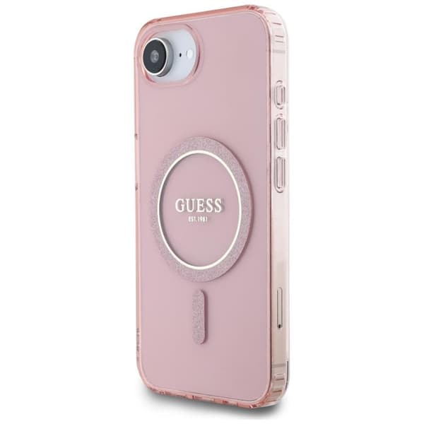 Guess Telefontaske til iPhone 16e MagSafe IML Glitter Circle - Lyserød
