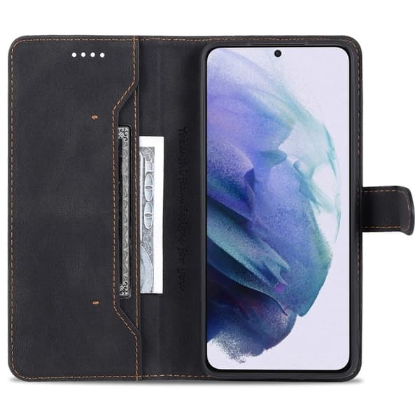 AZNS Stand Samsung Galaxy S22 Plånboksfodral Konstläder - Svart