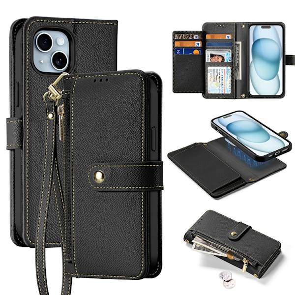 Dux Ducis iPhone 15 Pung Etui Lawa Læder - Sort