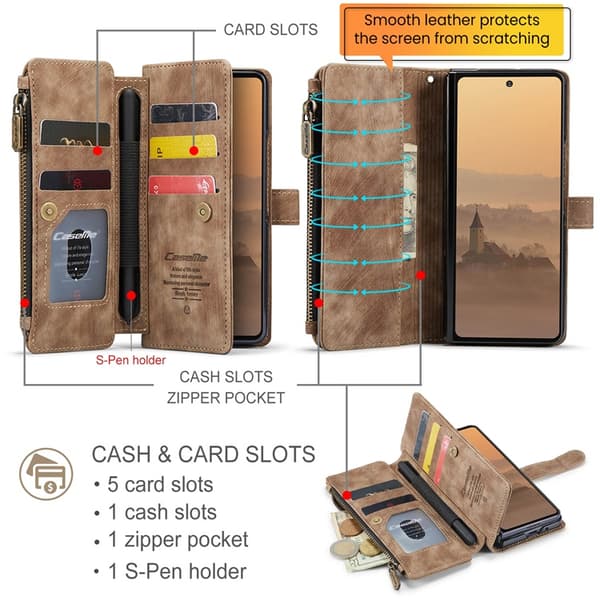 CASEME Galaxy Z Fold 7 Plånboksfodral Med Rem läder - Brun Brun