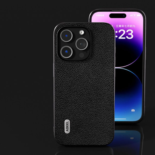 ABEEL iPhone 14 Pro Max Plånboksfodral Äkta Läder Svart