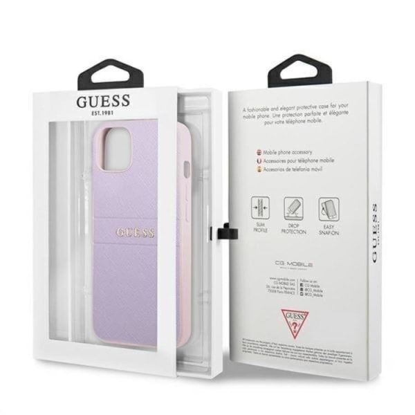 Guess iPhone 13 mini Skal Saffiano Hot Stamp & Metal Logo - Lilla