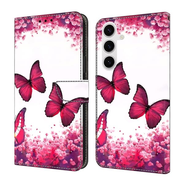 Samsung Galaxy S26 Plånboksfodral Fällbart Ställ Konstläder Mönster - Röd Fjäril
