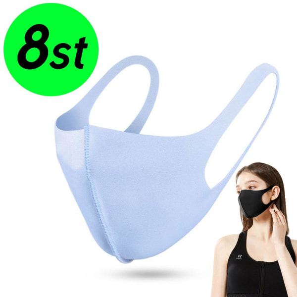 8 Pack Tvättbar mask Munskydd Skyddsmask Blå