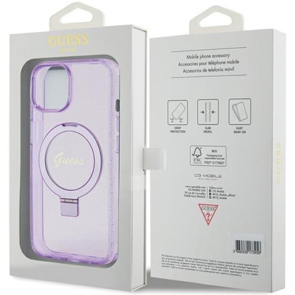 Guess iPhone 15/14 Plus Mobilskal Magsafe Ringställ Script Glitter - Lila