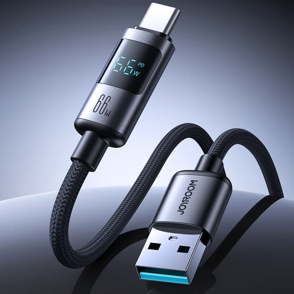 Joyroom USB-A til USB-C Kabel 66W 1.2m med Display - Sort Vit