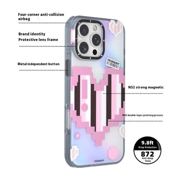 Youngkit Mobilskal till iPhone 16 Pro Max Magsafe Pixel Heart - Rosa Rosa