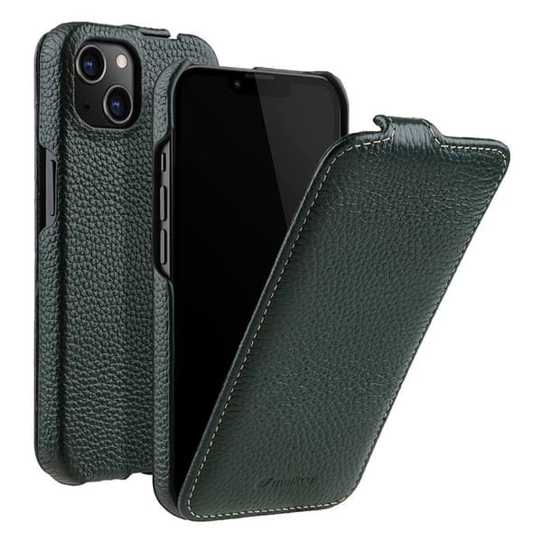 MELKCO Mobilskal till iPhone 13 mini Äkta Läder + PC Vertikal Flip - Grön
