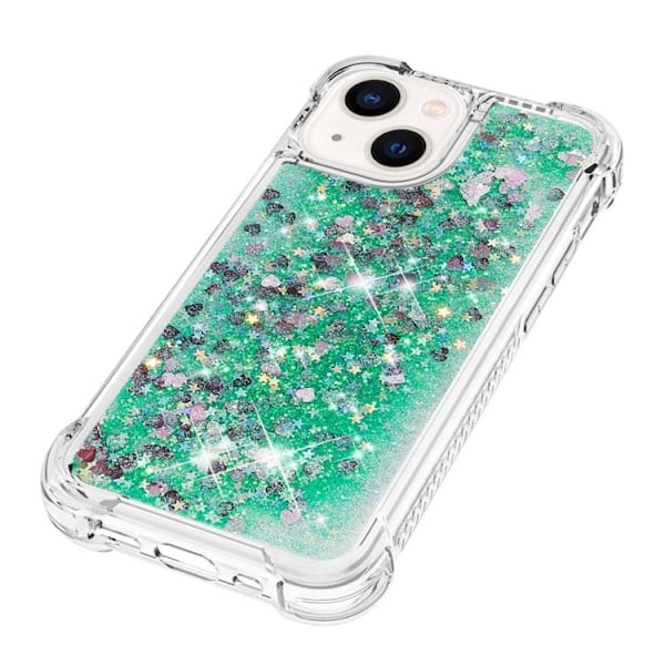 iPhone 14 Plus Skal Liquid Floating Glitter - Grön Gr