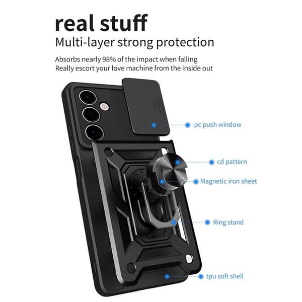 Galaxy A24 4G Mobilcover Ringholder Kickstand - Sort Black