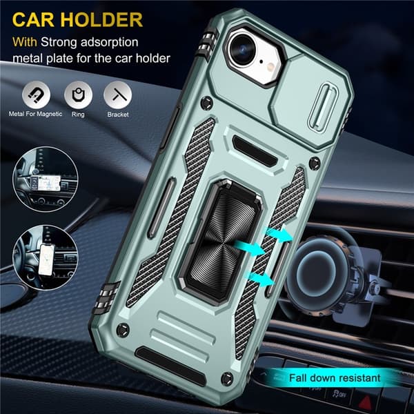 Mobilskal till iPhone 16e Kickstand Slide Lens Lid - Grön Grön