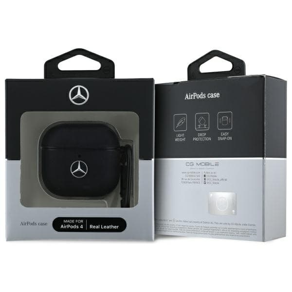 Mercedes AirPods 4 Taske Læder Metal Logo - Sort