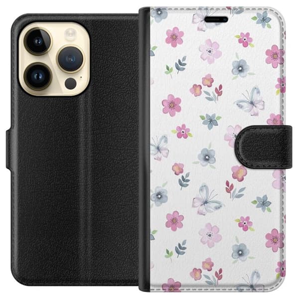 Apple iPhone 14 Pro Pung Taske med Blomster og Sommerfugle