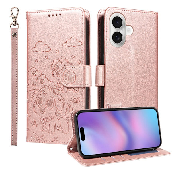 iPhone 17 Konstläder Plånboksfodral RFID-Skydd med handledsrem - Rosa Rosa