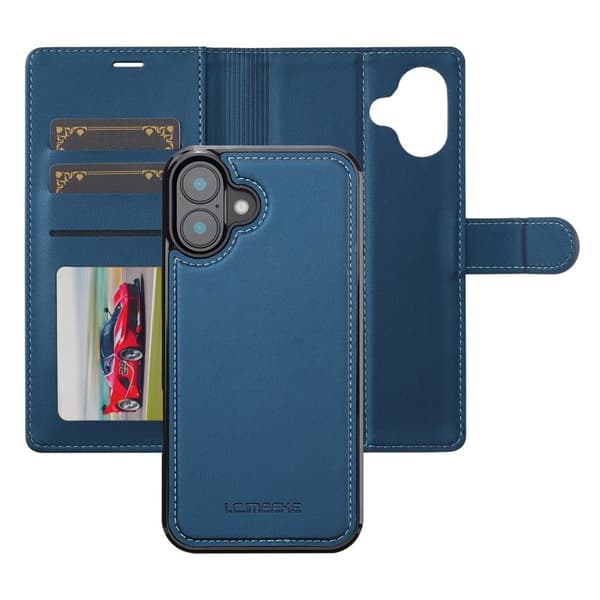 LC.IMEEKE L2 Series iPhone 16 Plus Plånboksfodral Konstläder - Blå