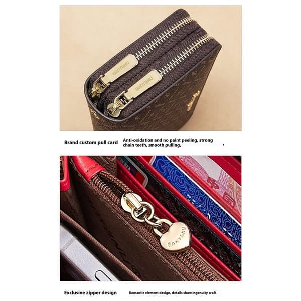 BANYANU Plånbok för Dam Lång Double Zipper N9012 Brun