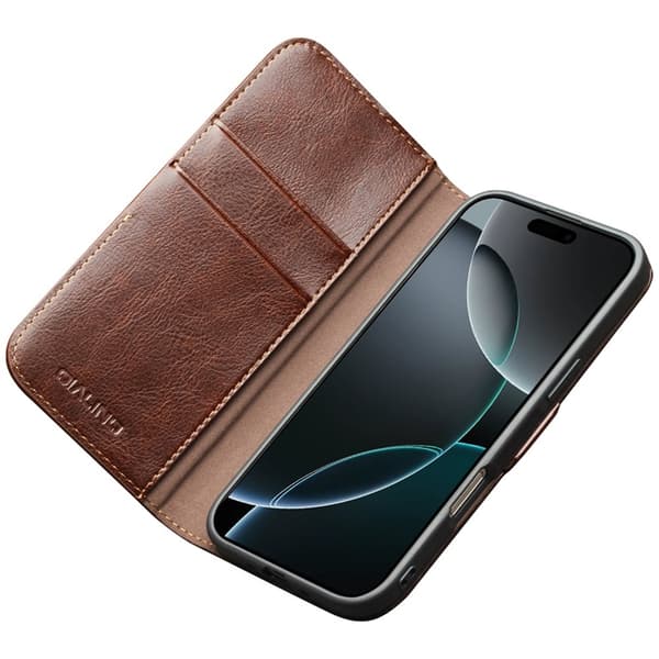 QIALINO iPhone 17 Pro Plånboksfodral Äkta Läder - Brun Brun