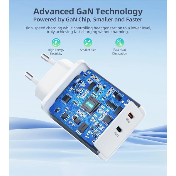 Choetech Väggladdare 65W GaN 2xUSB-C - Vit