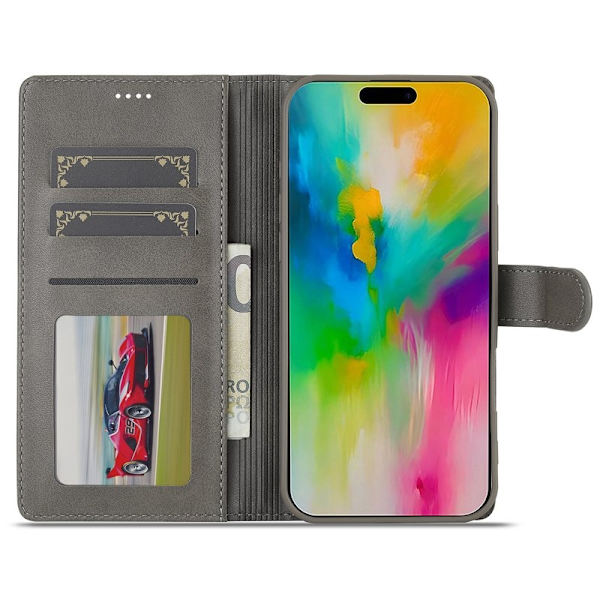 LC.IMEEKE iPhone 16 Pro Max Plånboksfodral Konstläder - Grå