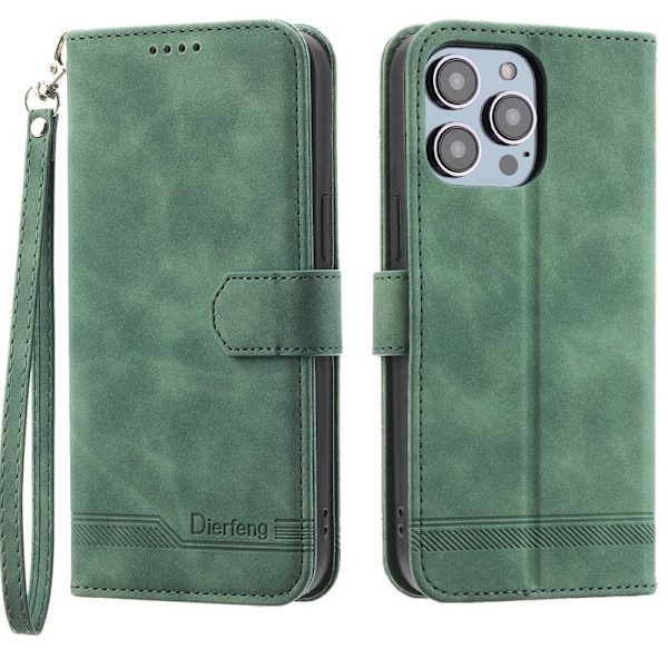 DIERFENG DF-03 Plånboksfodral för iPhone 15 Pro - Konstläder - Grön