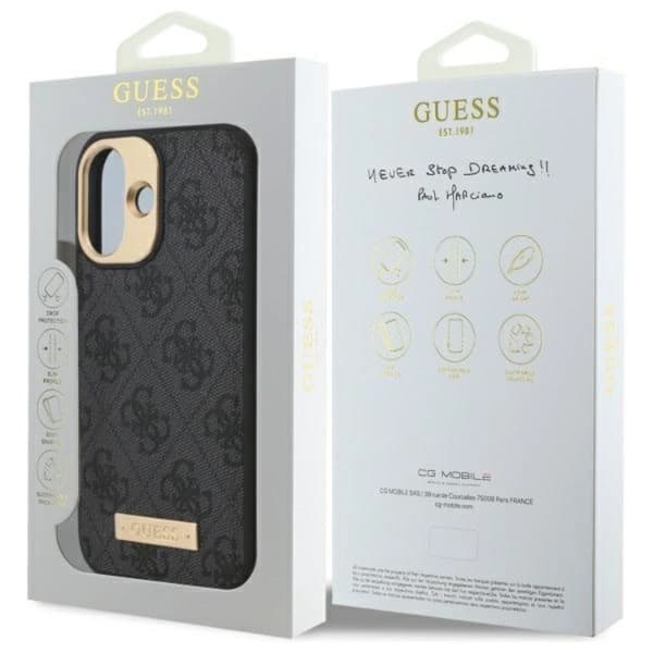 Guess Telefontaske til iPhone 16 MagSafe 4G Logo Plate - Sort Black