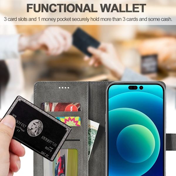LC.IMEEKE Plånboksfodral för iPhone 15 Plus - Konstläder - Grå