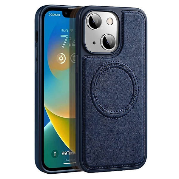 X-LEVEL Magnetic Case Mobilskal till iPhone 15 Plus PU Läder Blå