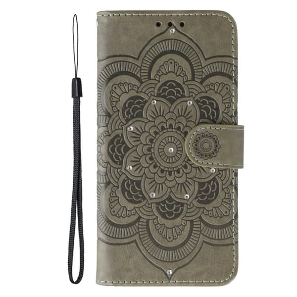 OnePlus 15 5G Konstläder Plånboksfodral Mandala Imprint Rhinestone - Grå Grå