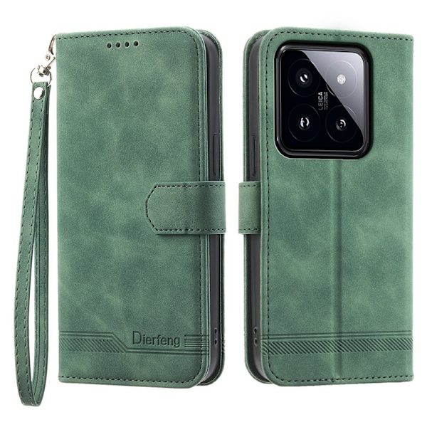 DIERFENG DF-03 Plånboksfodral för Xiaomi 14 Pro Konstläder- Grön
