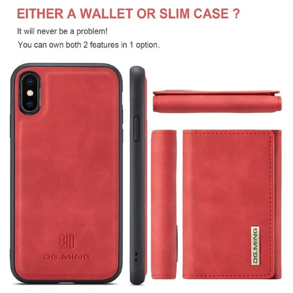 DG.MING M1 Magnetiskt Stöttåligt Plånboksfodral i Röd för iPhone XS Max