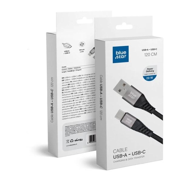 Blue Star USB-A–USB-C-kaapeli 1,2 m - musta