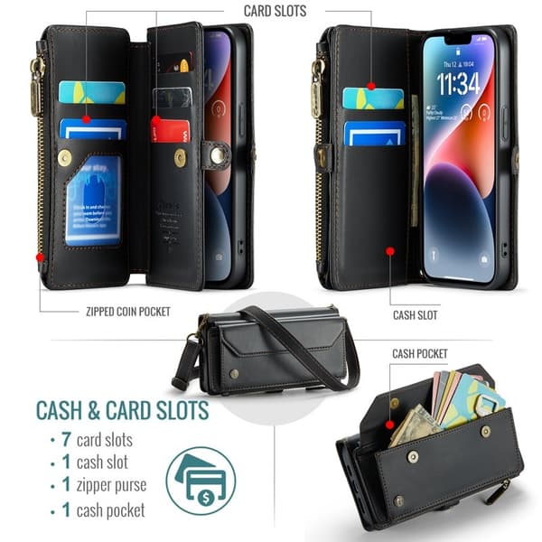 CASEME Plånboksfodral Konstläder för iPhone 14 med kortfack - Svart