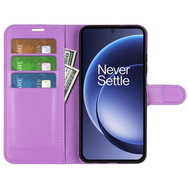 AMORUS OnePlus 15 Konstläder Plånboksfodral Litchi Shockproof - Lila Lila