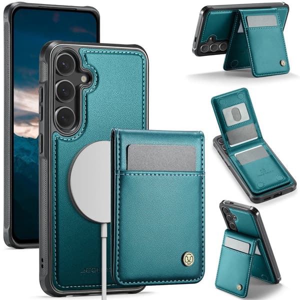 JEEHOOD Mobilskal för Samsung Galaxy S26 Plus Magnetiskt Konstläder - Blå