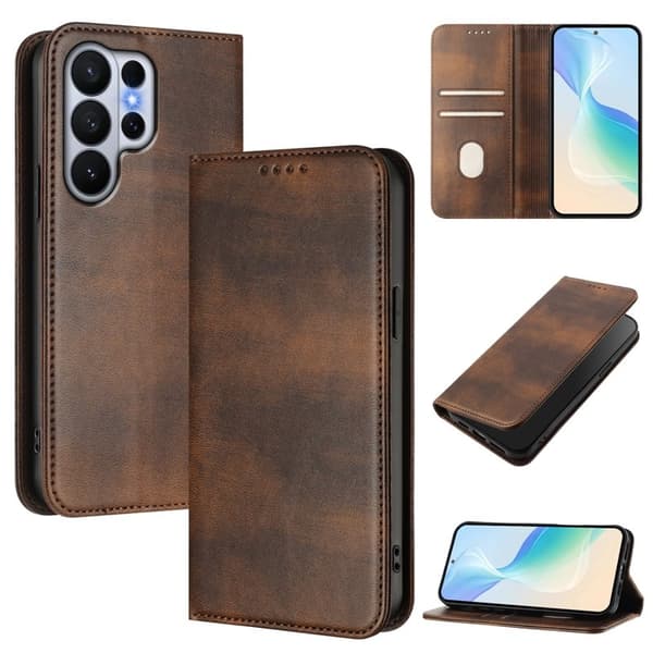 Samsung Galaxy S26 Ultra Plånboksfodral Konstläder RFID Skydd - Brun