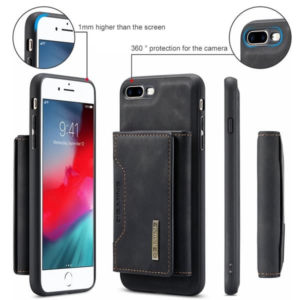 DG.MING Series Plånboksfodral Konstläder med Ställ för iPhone 7/8 Plus - Svart