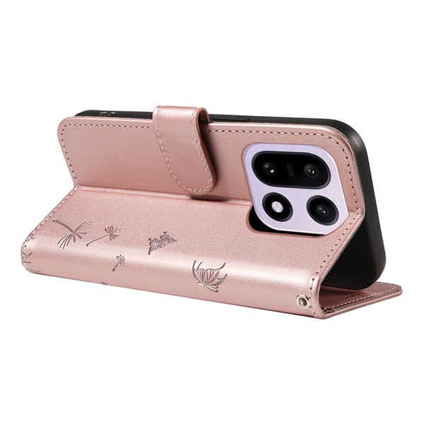 OnePlus 15 Plånboksfodral Dandelion Imprint Konstläder Roséguld