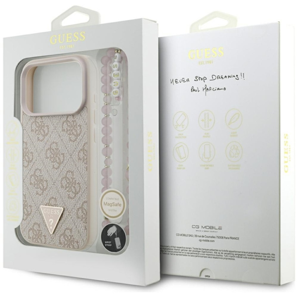 Guess Mobilskal till iPhone 17 Pro MagSafe 4G Strap Triangle Logo Rosa