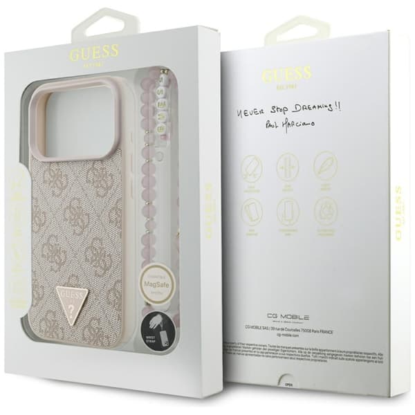 Guess telefontaske til iPhone 17 Pro MagSafe 4G strop trekantlogo Rosa