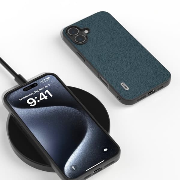 ABEEL Mobilskal till iPhone 16 Plus i Äkta Läder och TPU - Grön