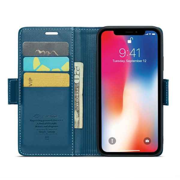 CASEME iPhone XS Max Plånboksfodral Konstläder RFID-Skydd Blå