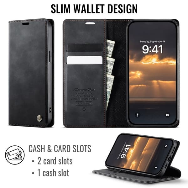 CASEME 033 Mobilskal till iPhone 15 Plus RFID Blocker Läder Svart