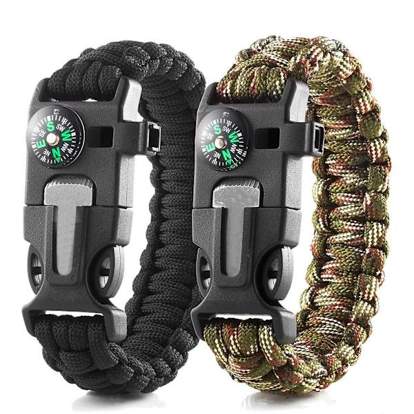 [3-PACK] Överlevnadsarmband Paracord l kompass, visselpipa, flintbrandstartare