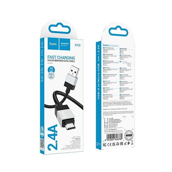 Hoco USB-A - Micro-USB 2.4A Kabel 1m X110 - Svart Svart