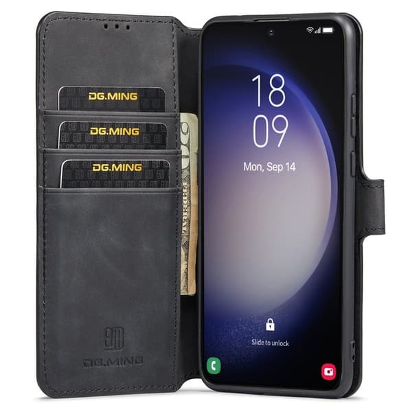 DG.MING Samsung Galaxy S23 Retro Plånboksfodral Konstläder Ställ - Svart