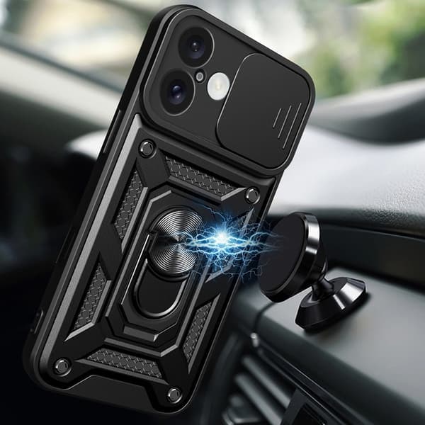 Telefontaske til iPhone 16 Hybrid Armor Camshield - Sort Black