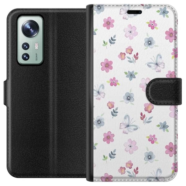 Plånboksfodral till Xiaomi 12 med Blommor och fjärillar