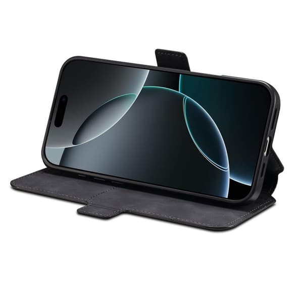 DENIOR B06 iPhone 16 Pro Max Plånboksfodral Konstläder + TPU - Svart